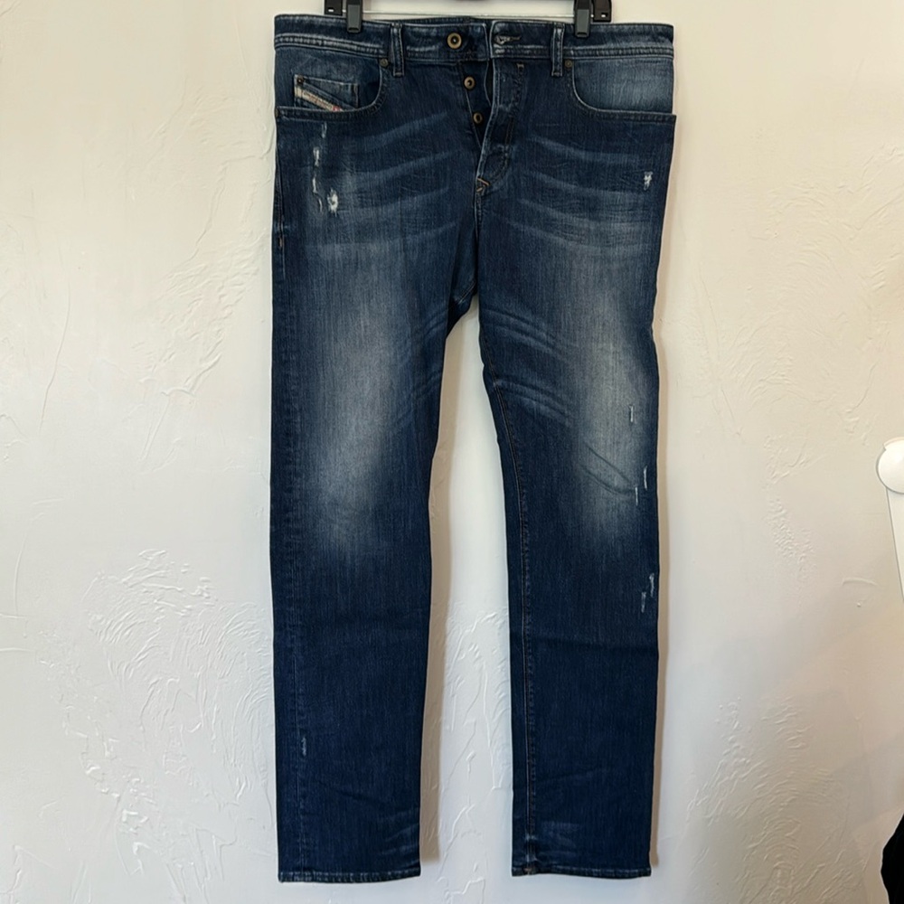 Diesel Buster Mens Jeans W36 L34 Reg Slim Tapered Blue dark Wash Stretch